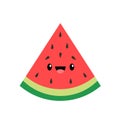 Watermelon slice icon. Cute kawaii cartoon baby character. Funny smiling face with eyes, brows and tongue. Healthy food, Fruit Royalty Free Stock Photo