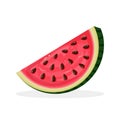 Watermelon slice with peel and seeds isolated on background. Summer fruit for vegetarian diet, healthy lifestyle. Vector cartoon