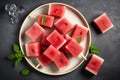 Watermelon slice popsicles on a stick on white 1690447628488 6 Royalty Free Stock Photo