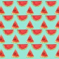 Watermelon slice seamless pattern in low poly style.