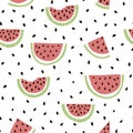 Watermelon slice seamless pattern. Summer fruit print for wallpaper or fabric textile desing. Childish tropical repeat