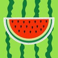 Watermelon slice sticker icon. Dash line. Cut half seeds. Red fruit berry flesh. Natural healthy food. Sweet water melon. Tropical Royalty Free Stock Photo