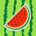 Watermelon slice sticker icon. Dash line. Cut half seeds. Sweet water melon. Red fruit berry flesh. Natural healthy food. Tropical Royalty Free Stock Photo