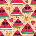 Watermelon slice sun glasses seamless pattern