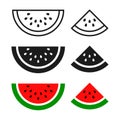 Watermelon sliced ripe icon, vector isolated melon symbol set isolated on white background