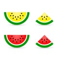 Watermelon sliced ripe icon, vector isolated set in white background. Vector red and yellow melon illustration Royalty Free Stock Photo