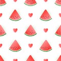 Watermelon slices berry fruit and hears summer vector seamless pattern. Simple girly print