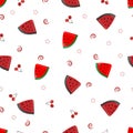 Watermelon slices and cherries cute fruity pattern Royalty Free Stock Photo