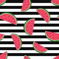 Watermelon slices fresh pattern. Cute stripe seamless background. Royalty Free Stock Photo