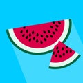 Watermelon slices icon on blue background. Royalty Free Stock Photo