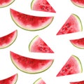 Watermelon slices are red on a white background. Watercolor illustration. a simple, seamless pattern. For fabric Royalty Free Stock Photo