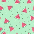 Watermelon slices seamless pattern background illustration. Colorful juicy summer tropical vector pattern Royalty Free Stock Photo