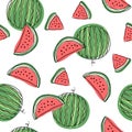 Watermelon slices seamless pattern. Hand draw vector illustration on isolated white background Royalty Free Stock Photo