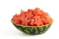 Watermelon slices in the shape of a star in bowl isolated on a white background. Side view