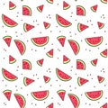 Watermelon slices tropical fruit seamless pattern textile prints, cards, design.