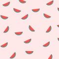 Watermelon slices vector pattern. Exotic fruit fashion print. Royalty Free Stock Photo