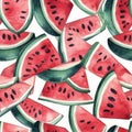 Watermelon Slices On A White Background. Seamless Background. Generative AI