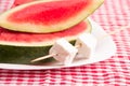 Watermelon slices & White cheese on plate