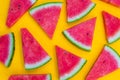 Watermelon slices on yellow background, summer fruit concept Royalty Free Stock Photo