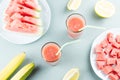 Watermelon smoothie with banana and lemon. Summer healthy refreshment drink Royalty Free Stock Photo