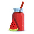 Watermelon smoothie bottle icon, cartoon style