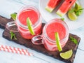 Watermelon smoothie with lime and mint Royalty Free Stock Photo