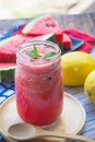 watermelon smoothie refresher tasty of summer, the health benefits of watermelon smoothie Royalty Free Stock Photo