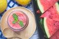 watermelon smoothie refresher tasty of summer, the health benefits of watermelon smoothie Royalty Free Stock Photo