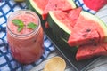 watermelon smoothie refresher tasty of summer, the health benefits of watermelon smoothie Royalty Free Stock Photo