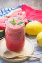 watermelon smoothie refresher tasty of summer, the health benefits of watermelon smoothie Royalty Free Stock Photo