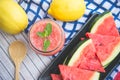 watermelon smoothie refresher tasty of summer, the health benefits of watermelon smoothie Royalty Free Stock Photo