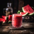 Watermelon Smoothie On Stone In Rustic Pub. Generative AI Royalty Free Stock Photo