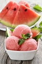 Watermelon sorbet in bowl