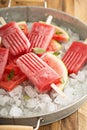 Watermelon and strawberry popsicles Royalty Free Stock Photo