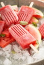 Watermelon and strawberry popsicles Royalty Free Stock Photo