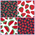 Watermelon and strawberry seamless pattern. Vector berries. Fashion design. Food print for dress, skirt