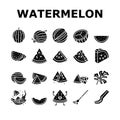 watermelon summer fruit slice icons set vector Royalty Free Stock Photo