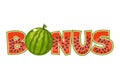 Watermelon texture text bonus. Vector icon with 2D game or slots Royalty Free Stock Photo