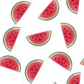 Watermelon vector color illustration. Slice watermelon vector flat icon. Berry fruit logo seamless pattern on a white background