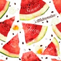 Watermelon vector seamles watercolor pattern