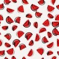 Watermelon wedges, simple pattern with red painted watermelons. Royalty Free Stock Photo