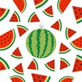 Watermelon whole ripe slice icon half cut with seed Triangle fruit cut. Hello Summer Seamless Pattern White background. Isolated. Royalty Free Stock Photo