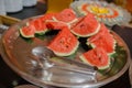 Watermelon on a wooden table , beautiful buffet style