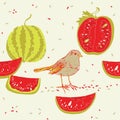 Watermelons and bird