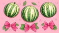 Watermelons with Pink Bows on Pink Background Royalty Free Stock Photo