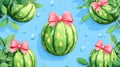 Watermelons with Pink Bows on Blue Background Royalty Free Stock Photo