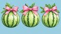 Watermelons with Pink Bows on Blue Background Royalty Free Stock Photo