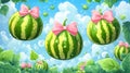 Watermelons with Pink Bows in Summer Sky Royalty Free Stock Photo