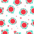 Watermelons, seamless pattern colorful, summer, splashing of ink background texture vector illustration