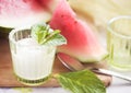 Watermelons and yogurt, shallow DOF